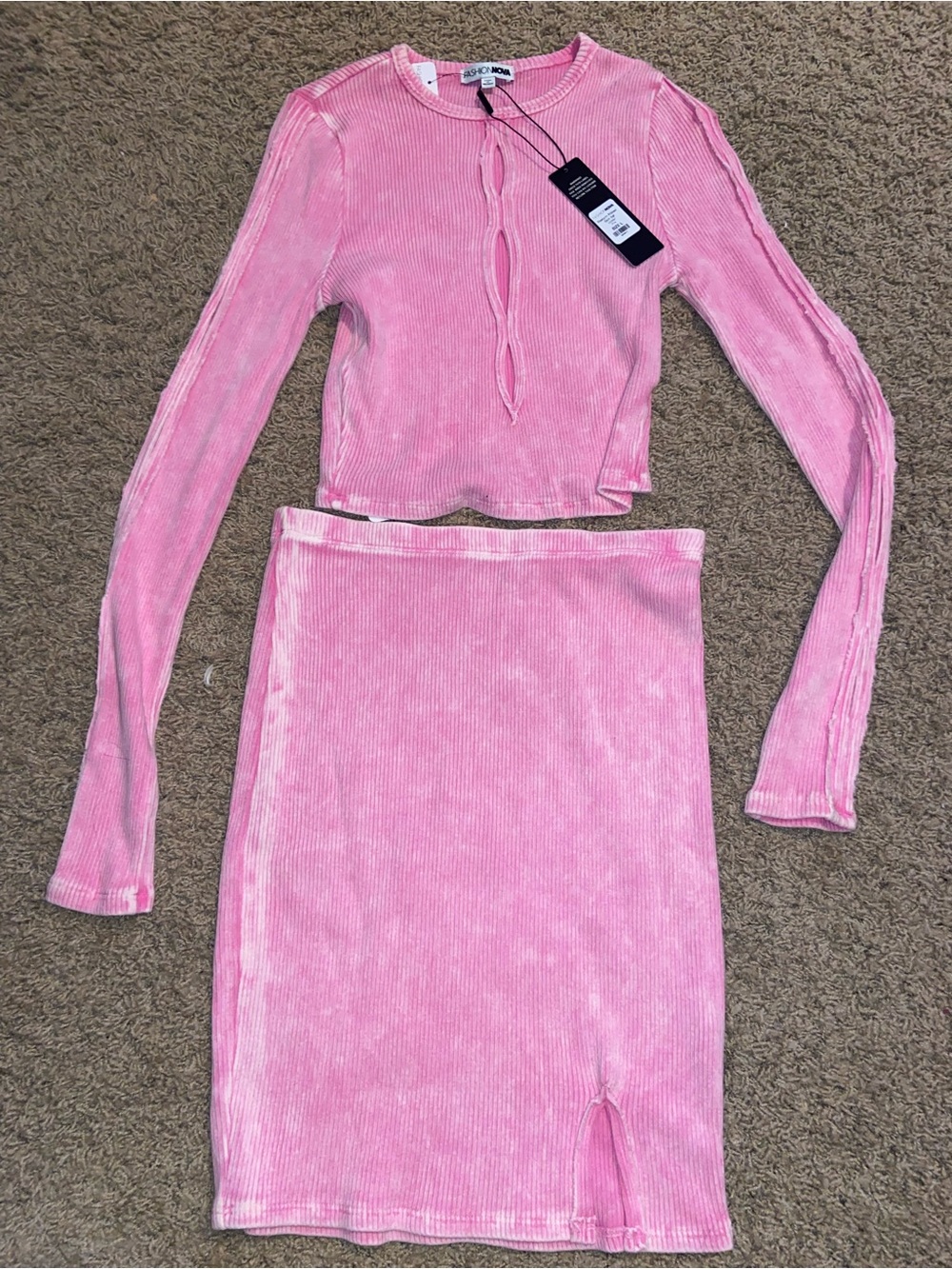 Fashion Nova Pink Ribbed Skirt Set